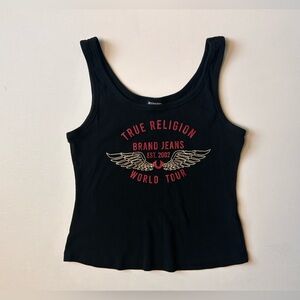 True Religion Brand Jeans Graphic Tank Top Black Wing Logo Y2K Large Brand Jeans